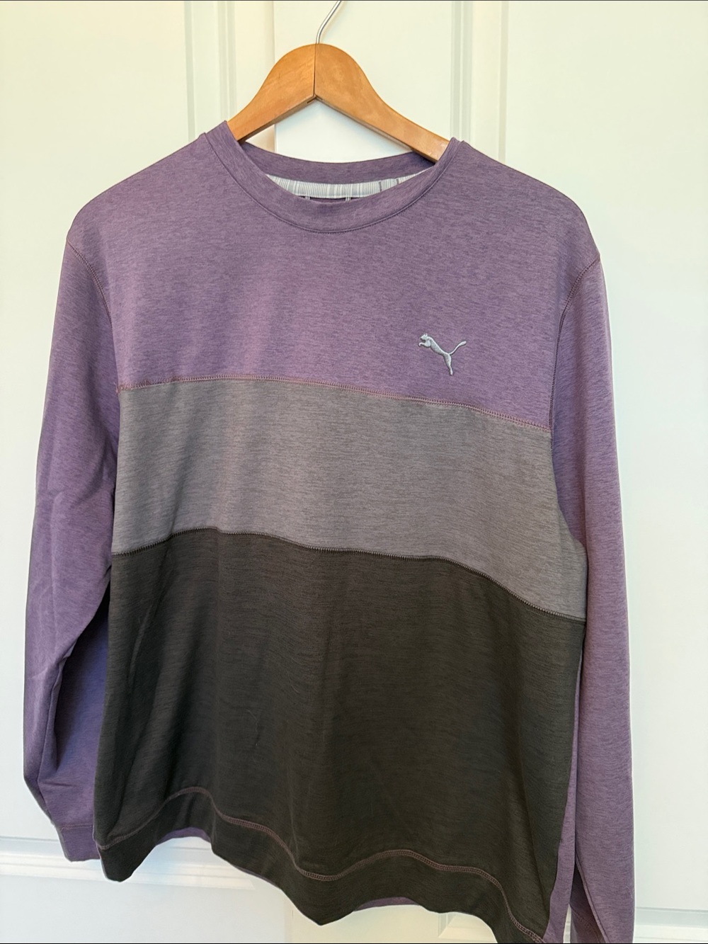 Puma Men's Purple and Gray Colorblock Crewneck Sweatshirt